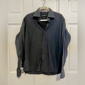 Stone Rose Men’s Black Long Sleeve Button Down Shirt Contrast Floral Trim Large